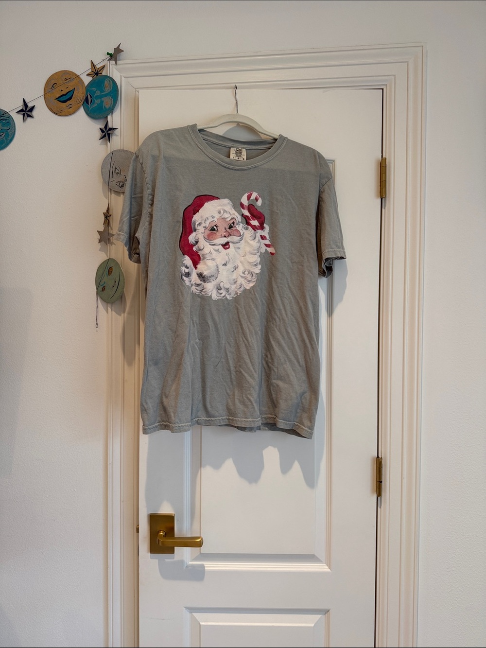 Comfort Colors Gray Tee with Santa Face and Candy Cane
